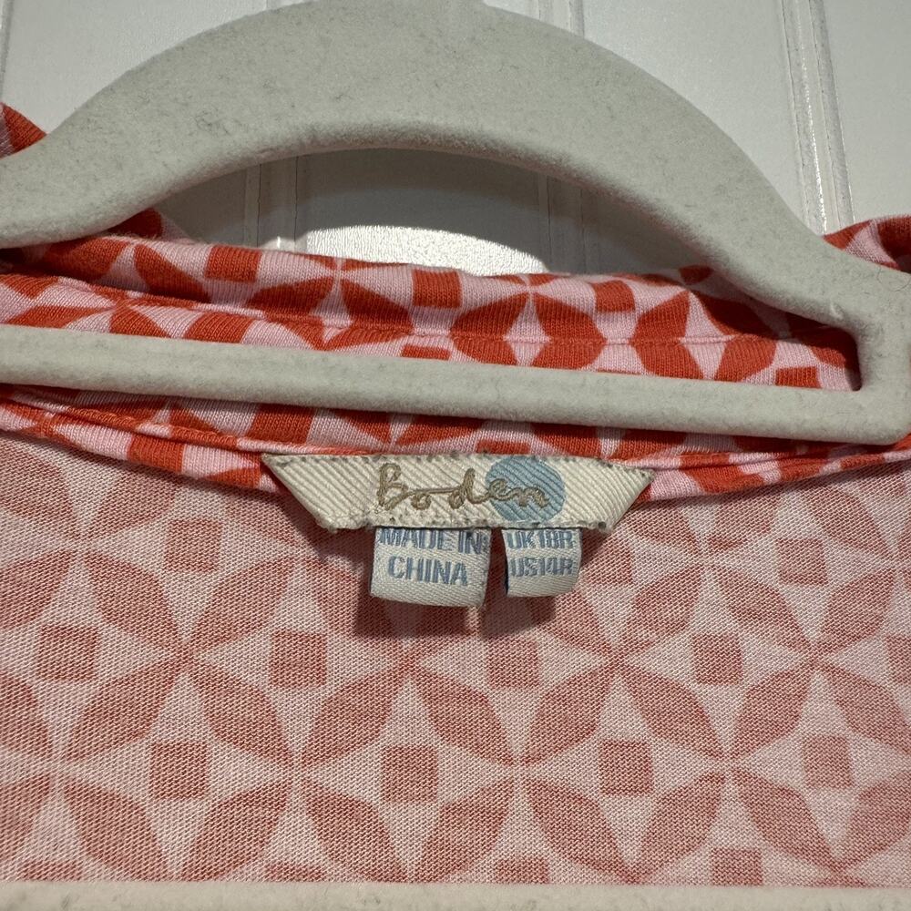 Boden Geometric Button Up Top Pink Orange Size 14 - Picture 3 of 5